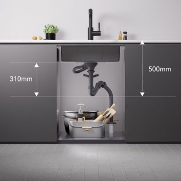 AuraLum pro Küchenspüle Edelstahlspüle mit Siphon Einbauspüle Rechteck Spülbecken 55 x 44 cm