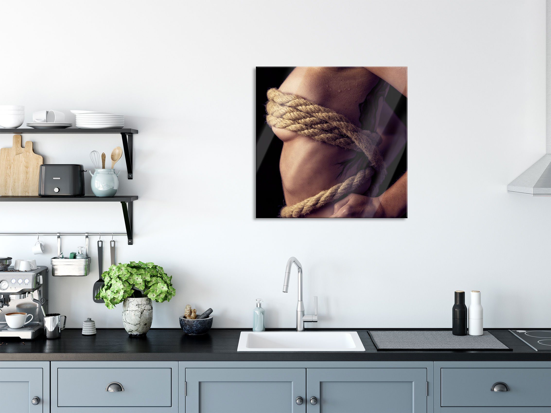 Pixxprint Glasbild Frau gefesselt, Frau gefesselt (1 St), Glasbild aus Echtglas, inkl. Aufhängungen und Abstandshalter