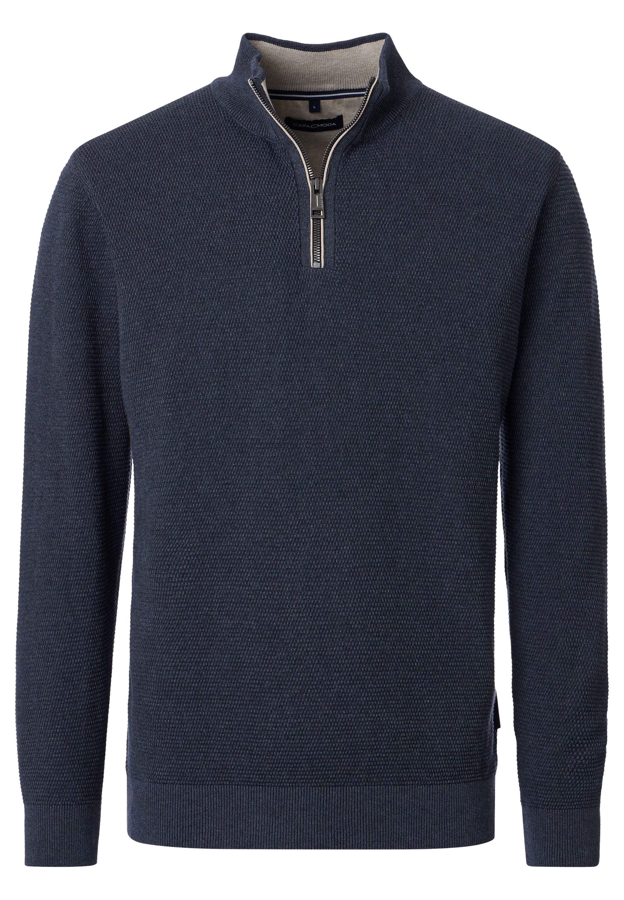 CASAMODA Strickpullover Basic (1-tlg) Troyer - Baumwolle - Atmungsaktiv - Feine Strickstruktur