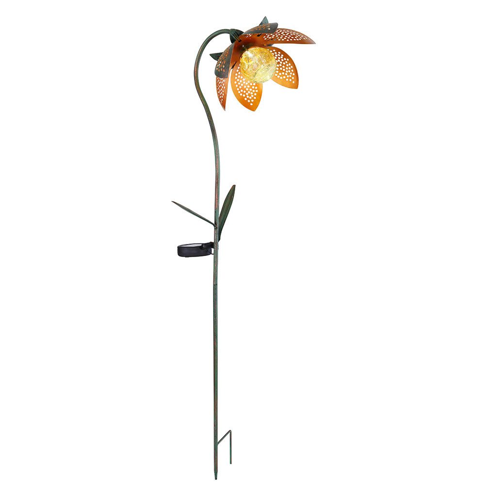 GLOBO LIGHTING LED Solarleuchte, LED-Leuchtmittel fest verbaut, Tageslichtweiß, LED Außen Solar Steck Leuchte Blume Crackle-Glas Kugel Lampe
