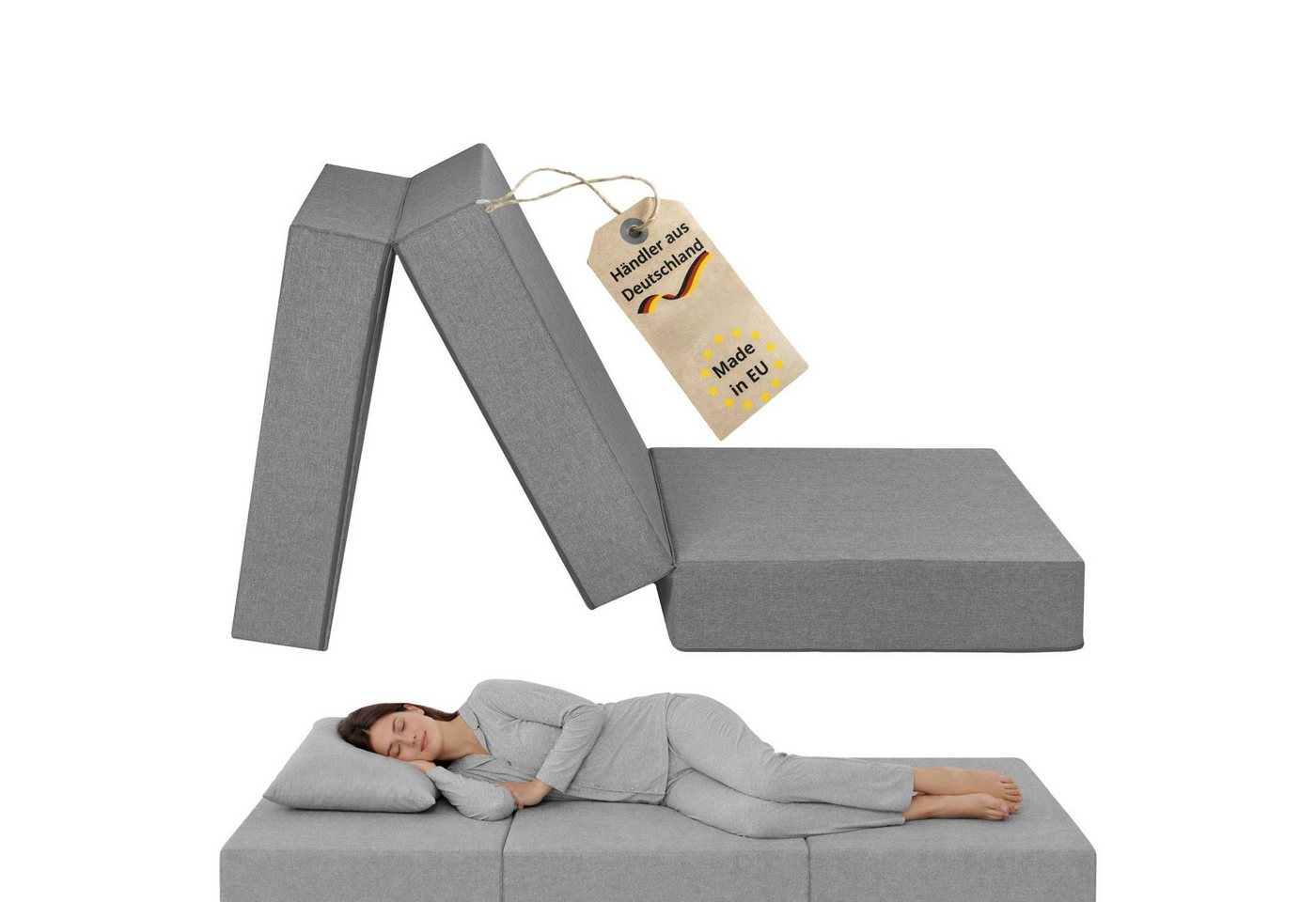 Klappmatratze 3-teilige Faltmatratze, sleepling, 15 cm hoch, hohe Formstabilität, Gästematratze, Made in EU