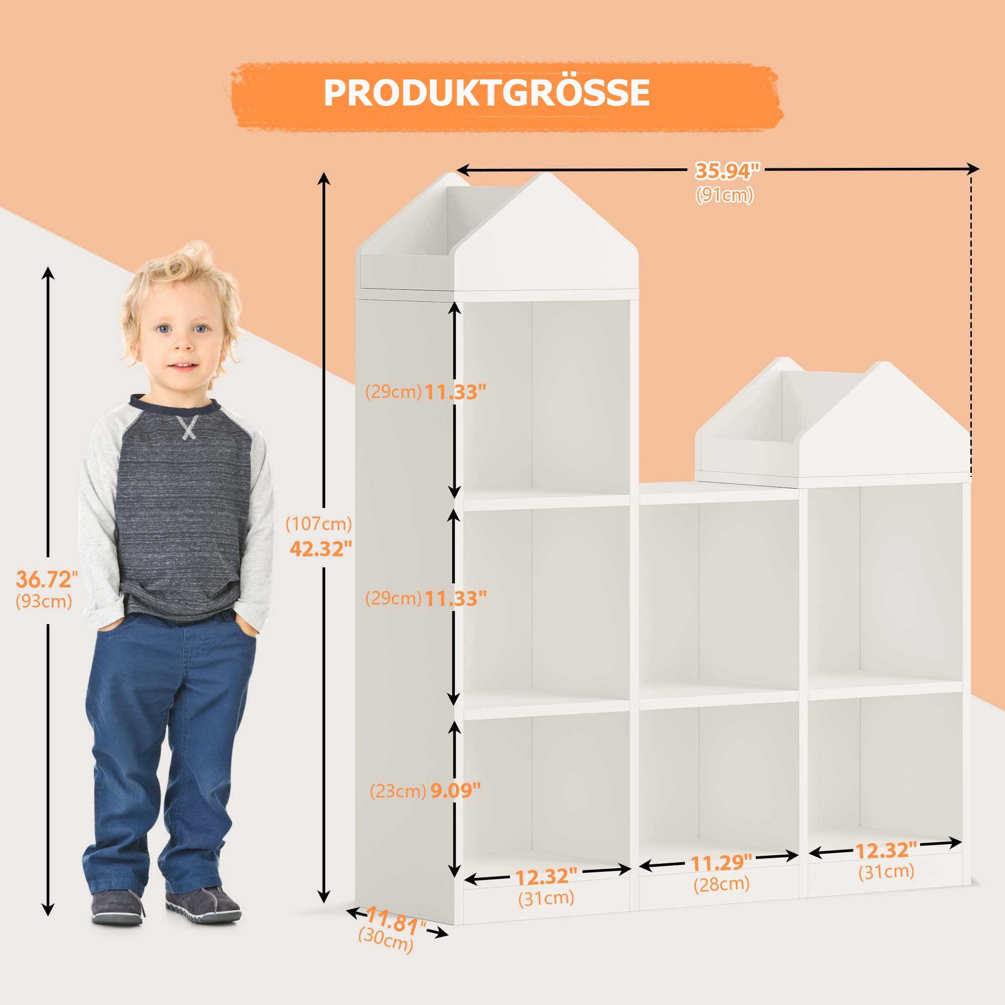 GarveeMore Kinderregal mit 7 Fächern,Burgdesign Spielzeugtruhe,91x30x107cm, günstig online kaufen