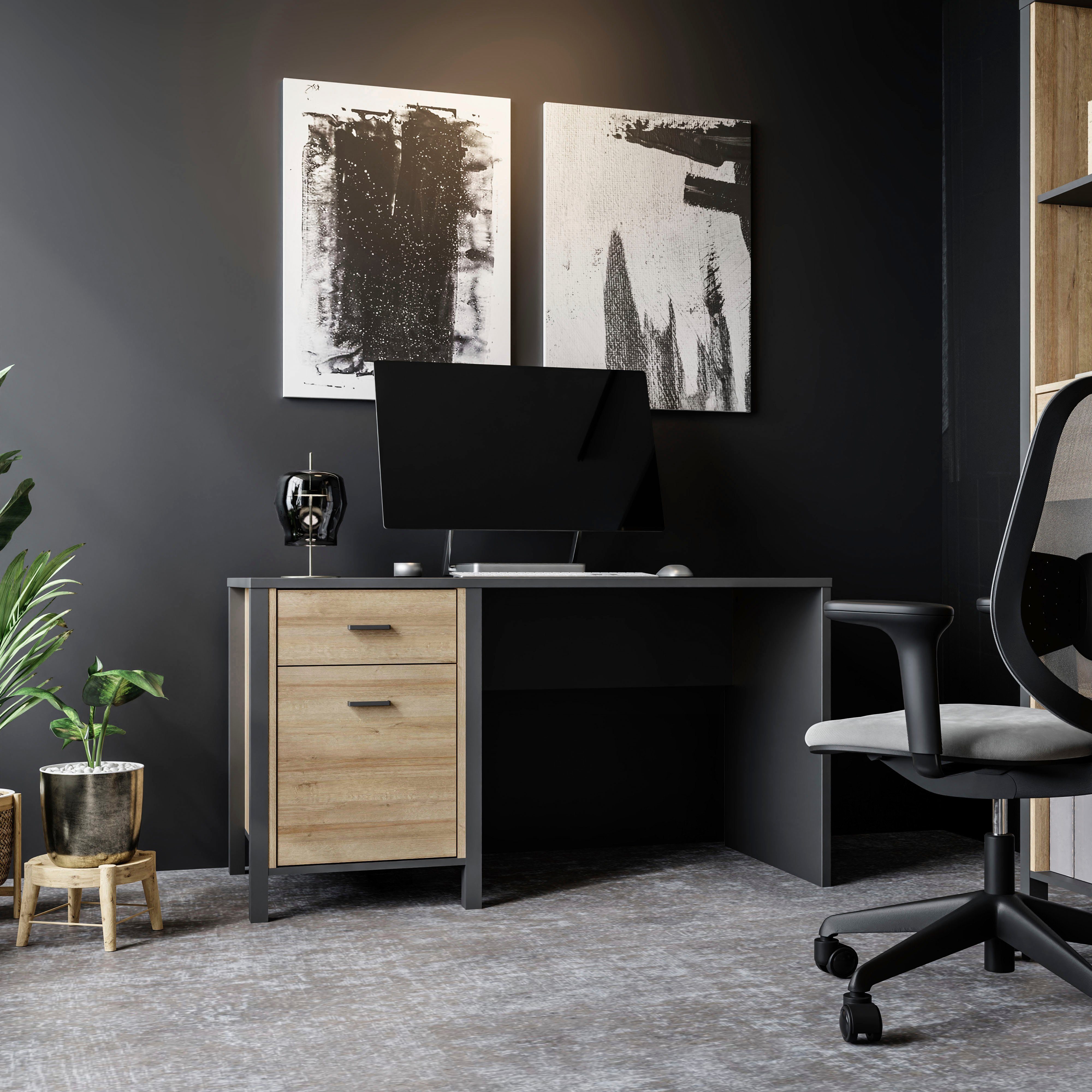 FORTE Schreibtisch High Rock, mit Tür & Schublade, Industrial-Look, Knieblende, Breite 120 cm