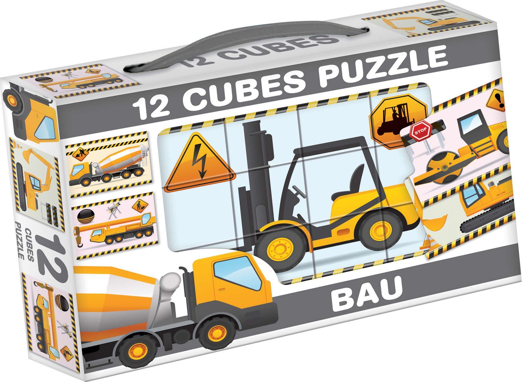 Dohany Würfelpuzzle Bilderwürfel 12-tlg. Kinderpuzzle Baufahrzeuge LKW, Puzzleteile