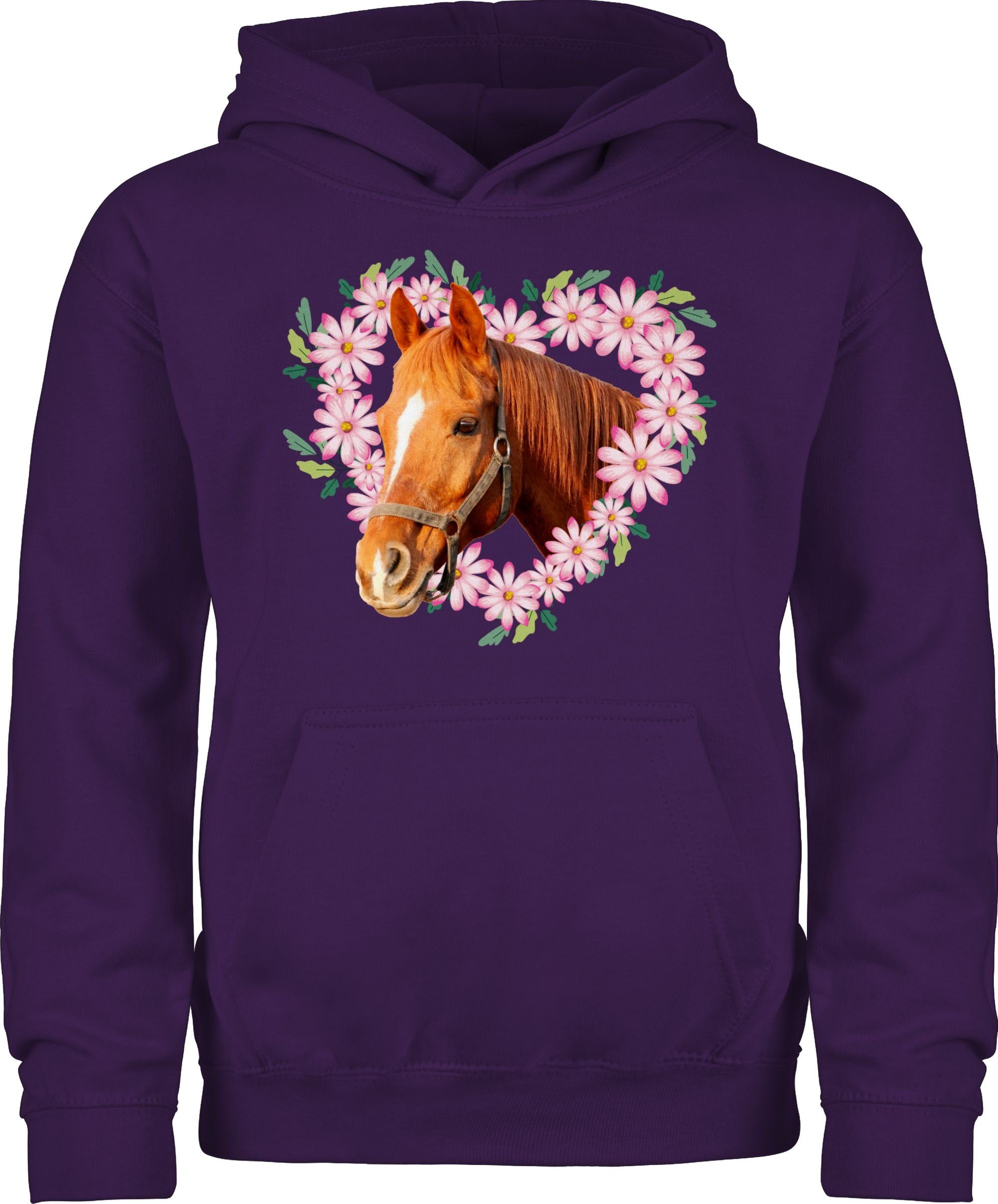 Shirtracer Hoodie Pferdekopf mit Blumenherz I Pferdeliebe Geschenk Reiter I Pferdemädche Pferd