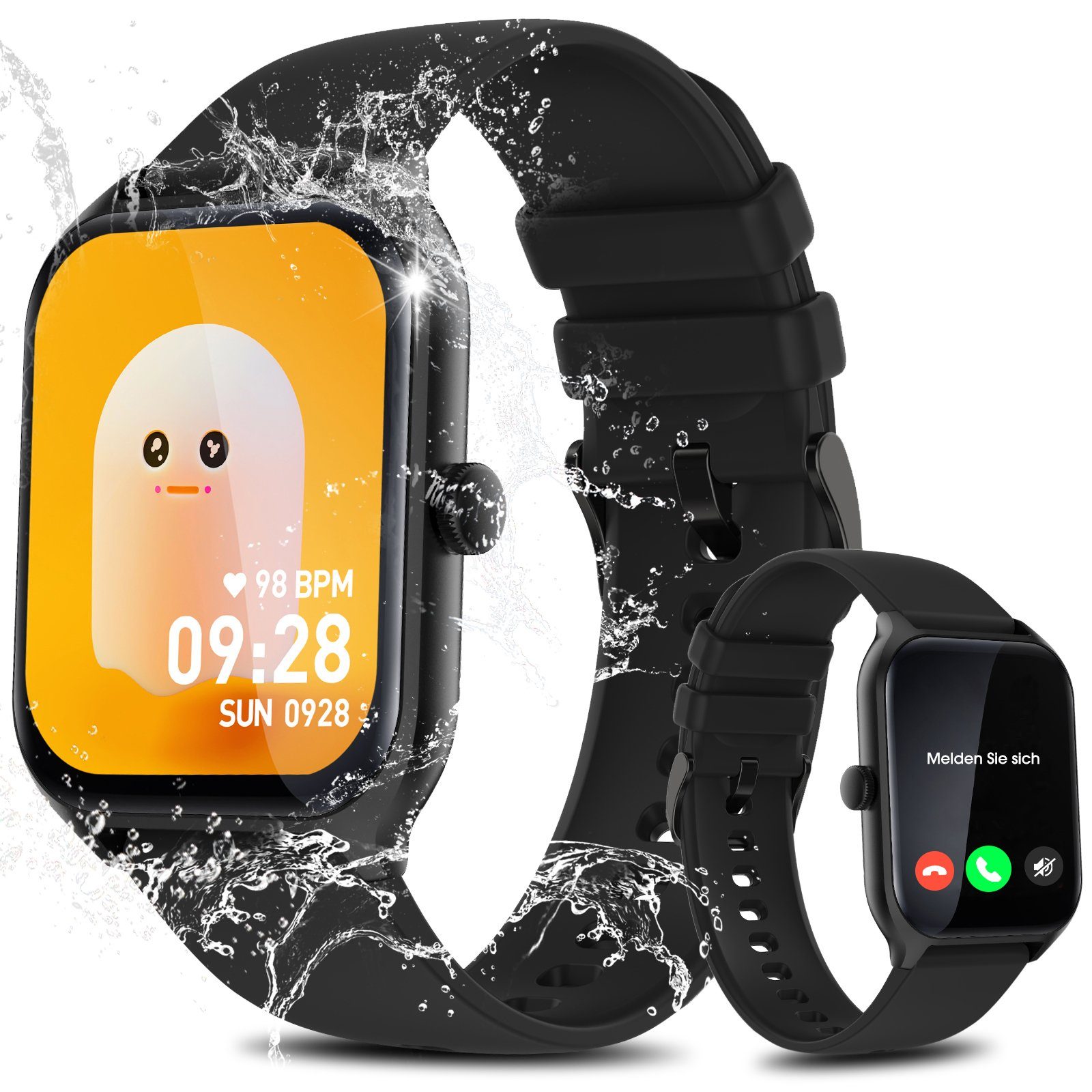 Yuede Smartwatch, Fitness Tracker uhr Zoll) und Damen Anruffunktion (Quadratischer Smartwatch Herren mit Herzfrequenz, für 1,96-Zoll-HD-Full-Touch-Farbdisplay Blutdruckmessung, Blutsauerstoff, Schrittzähler, Schlafqualität, Gesundheits-Uhren AI mit