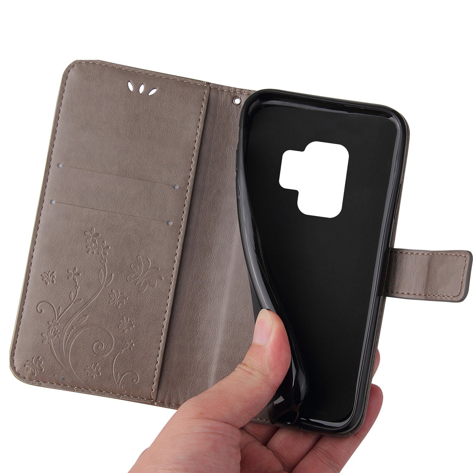 Tec-Expert Handyhülle Cover Tasche Hülle für Samsung Galaxy S9 5,8 Zoll, Klapphülle Case mit Kartenfach Fliphülle aufstellbar, Motiv Blumen