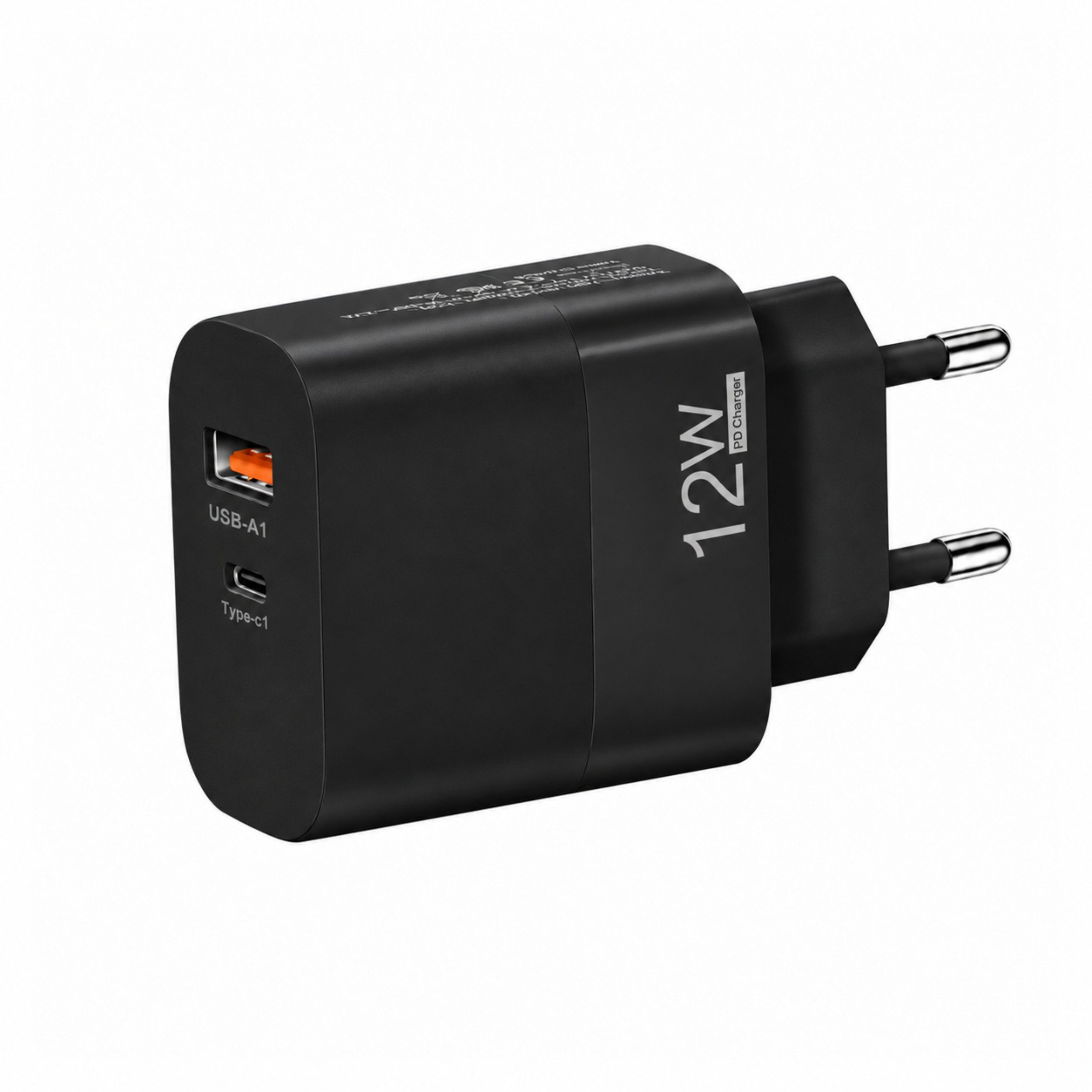 PlugUp 12W USB-C Ladegerät mit USB-C & USB-A Anschluss für Smartphones Smartphone-Ladegerät (2400 mA, Universelles Ladegerät für Smartphone, Tablet & USB-C-Geräte)