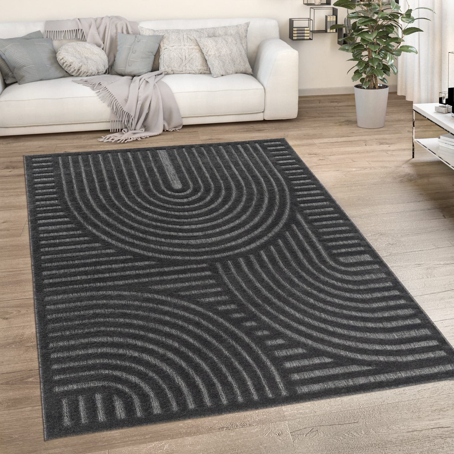 KADIMA DESIGN Teppich Struktur Wohnzimmer schmutzabweisend Teppich Kurzflor, Rechteckig, Höhe: 14 mm, Florhöhe: 10 mm, 100% Polypropylen, Rechteckig, 160x220cm, Anthrazit