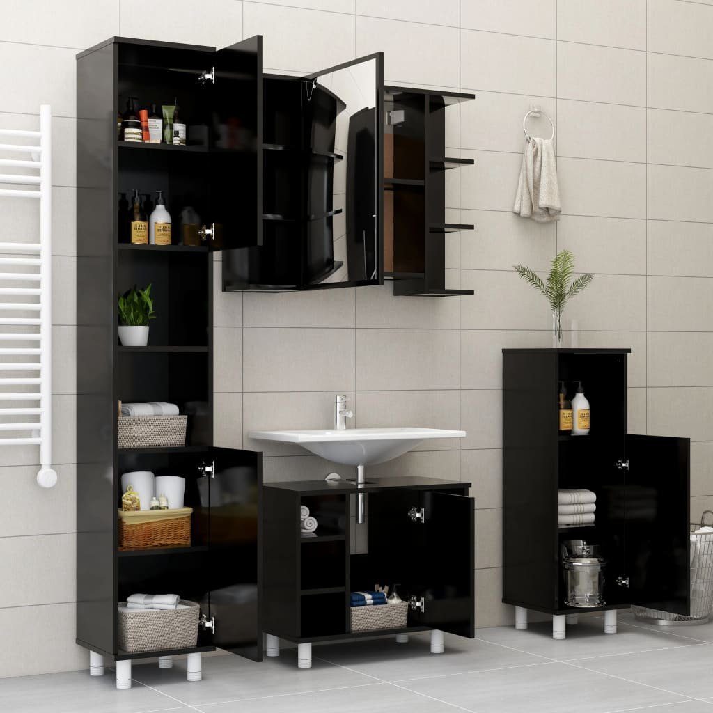 vidaXL cm Badezimmerschrank Holzwerkstoff, Badezimmer-Set (1-St) 30x30x179 Schwarz