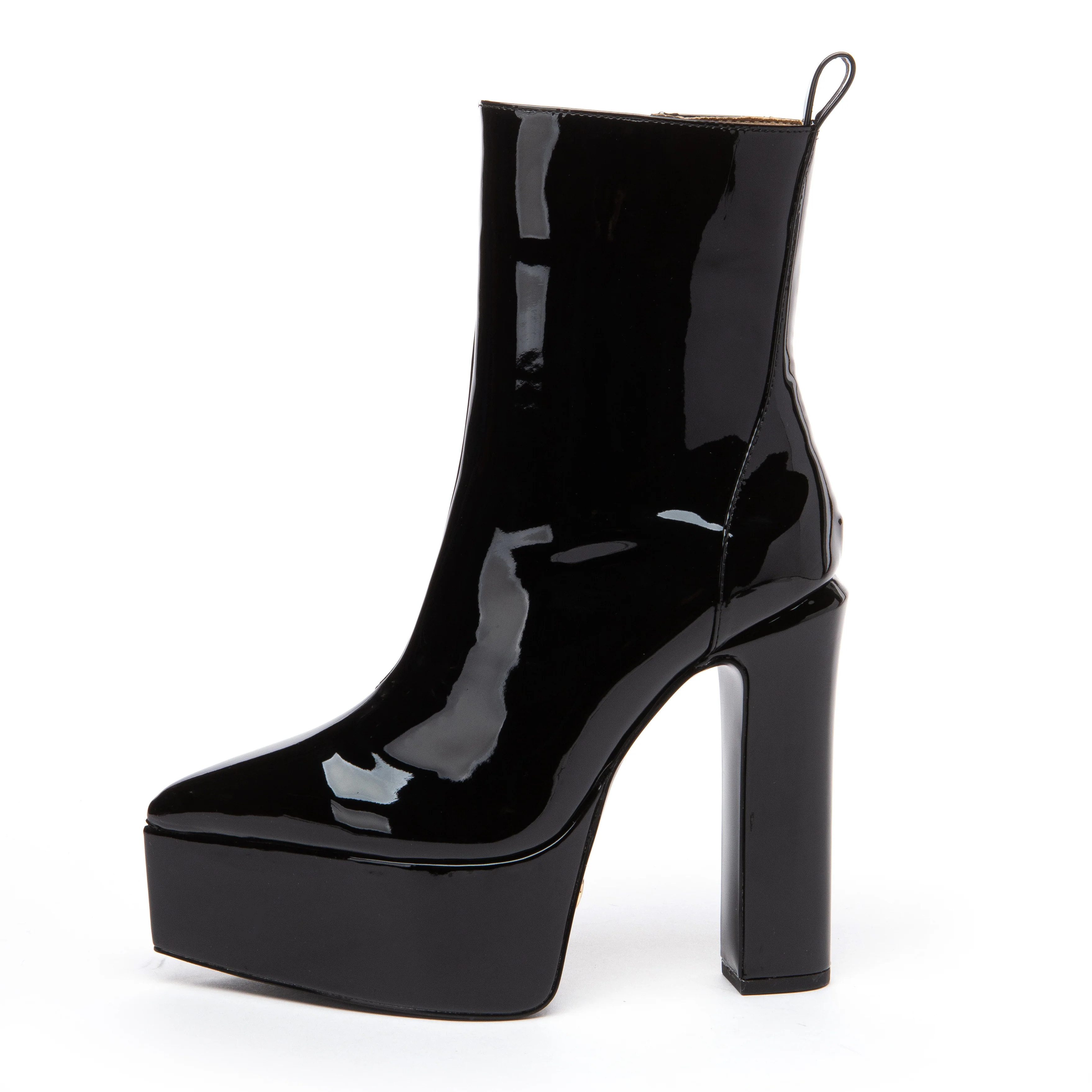 Giaro STASH BLACK SHINY Plateaustiefelette 14cm Blockabsatz, 4cm Plateau, Reißverschluss, spitze Zehen