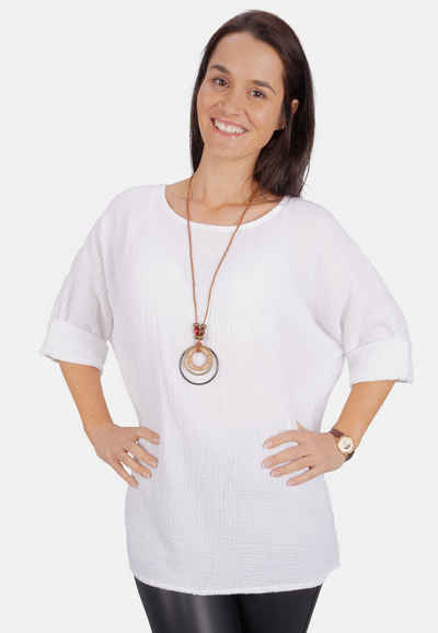 Seasons of April Klassische Bluse VALENTINA MUSSELIN COMFORT Musselin Bluse aus 100% Baumwolle mit Kette, Leicht & Locker