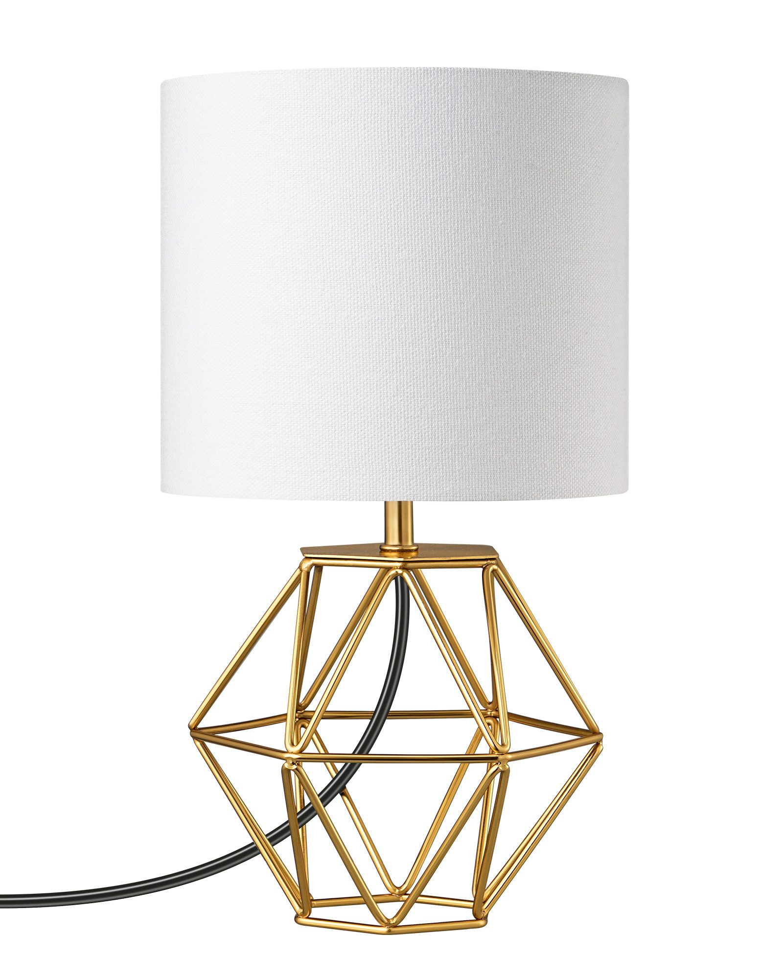 EDISHINE Nachttischlampe Moderne Tischlampe Industrial, LED wechselbar, 2700 K Warmweiß, Vintage Tischleuchte mit goldenem Fuß und E14 Leuchtmittel