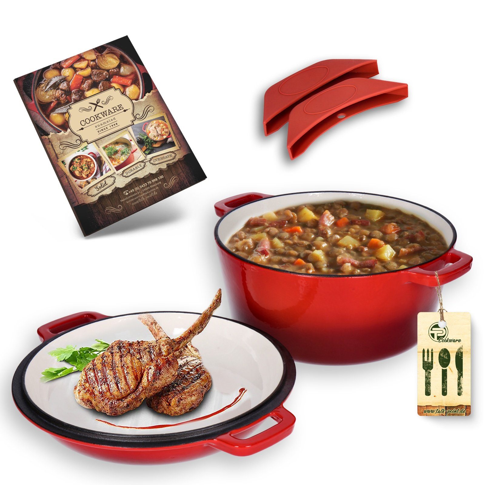 TP Bratpfanne 2 in 1 Multifunktionsbräter, Topf und Pfanne, aus emailliertem Gusseis