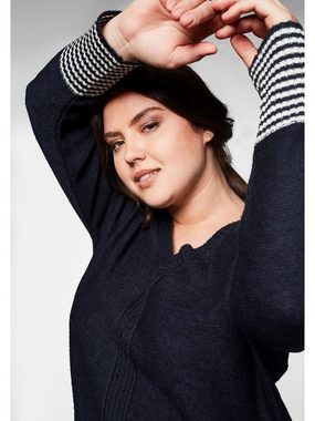 Sheego V-Ausschnitt-Pullover Große Größen mit geringeltem Ärmelbündchen