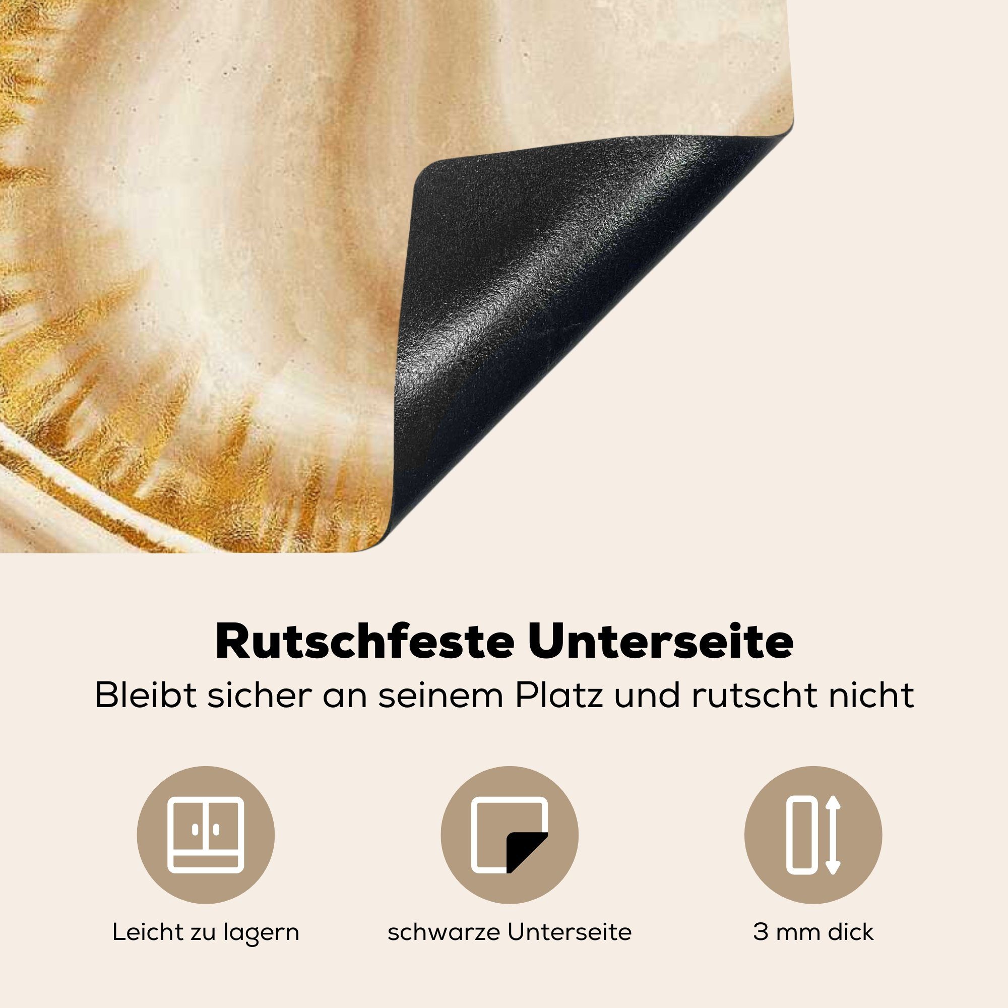 Linie, tlg), (1 Herdblende-/Abdeckplatte Beige - Arbeitsplatte Vinyl, - küche cm, Ceranfeldabdeckung, Marmor MuchoWow für 78x78