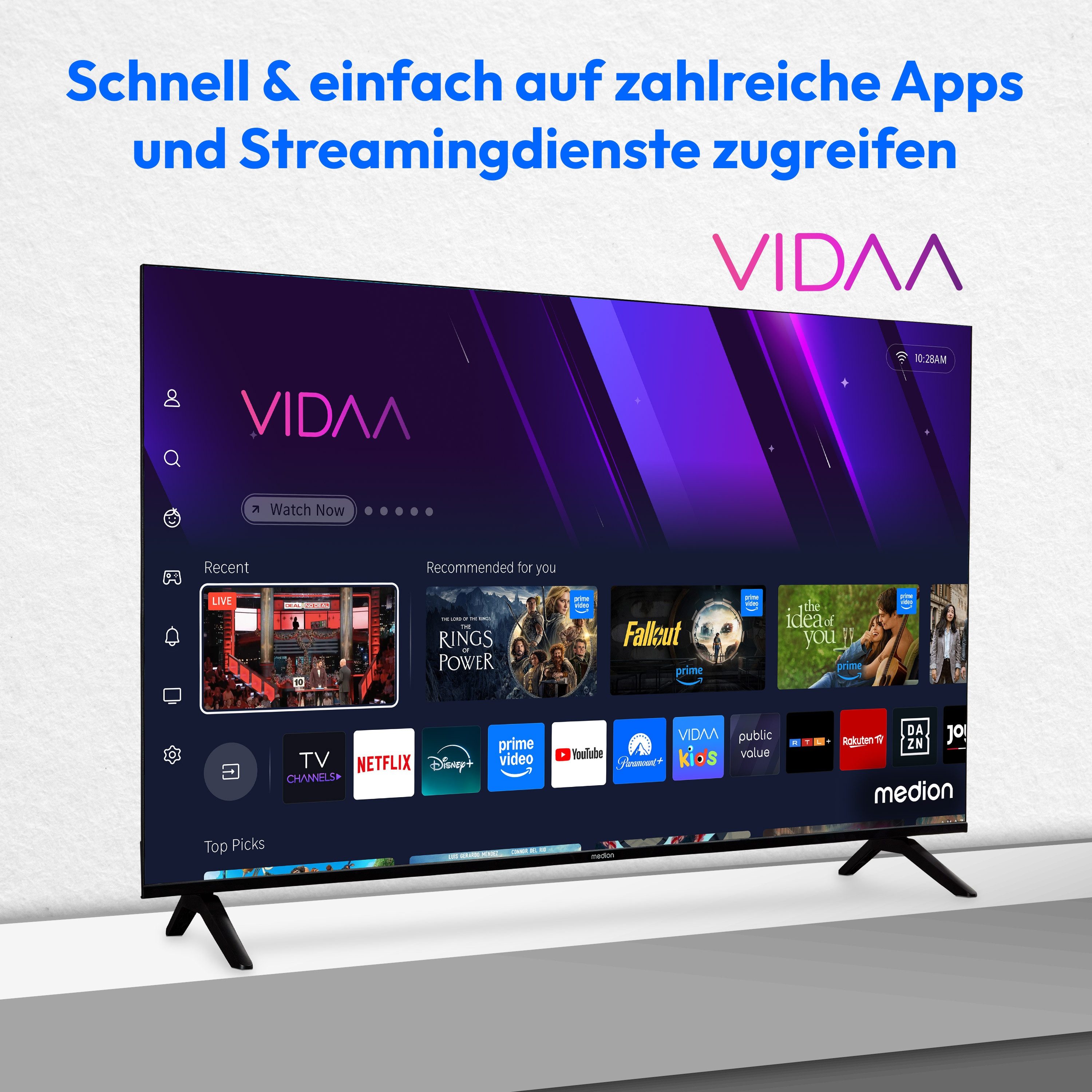 Medion® MD855601 QLED-Fernseher (138.8 cm/55 Zoll, 4K Ultra HD, Smart-TV, Dolby Vision, Dolby Atmos, Netflix, HBO Max, Prime Video, Disney+, WOW)