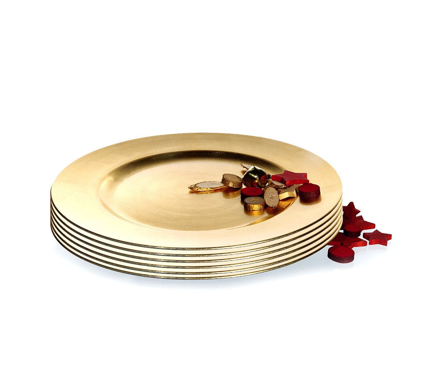 BigDean Dekotablett 6x Platzteller Dekoteller Unterteller Antik-Gold 33cm Kunststoff (Set, 6 St., Goldene Dekoteller), Platzteller in Kunststoff, Gold, Hochzeit, Event & Weihnachten