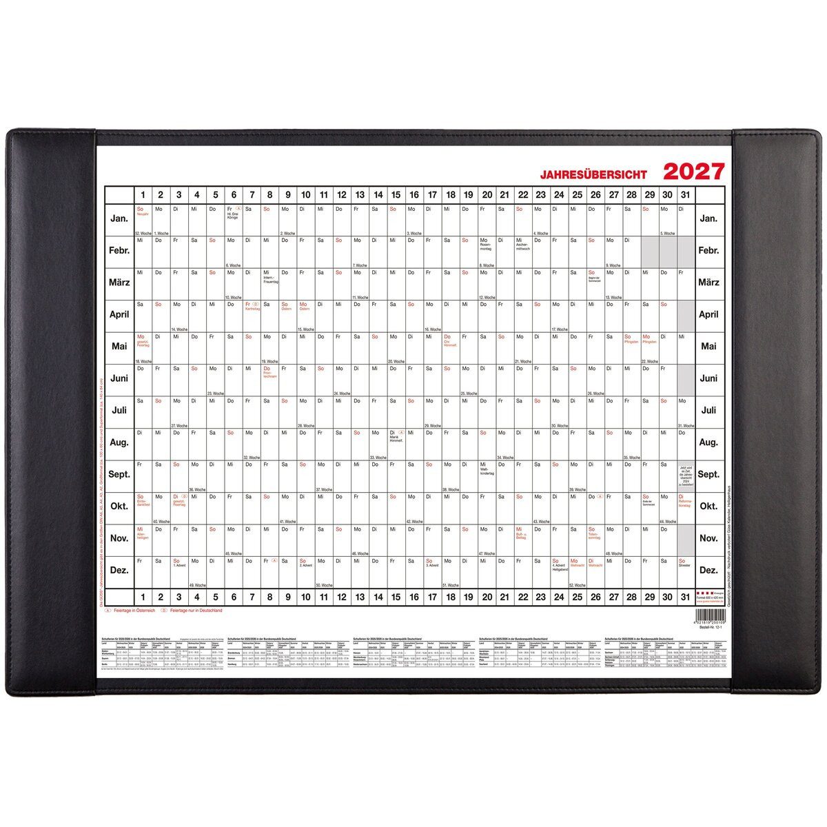 GÜSS Kalender Jahresplaner Schreibunterlage 60x40cm schwarz mit Jahresübersicht Kalendarium 2027