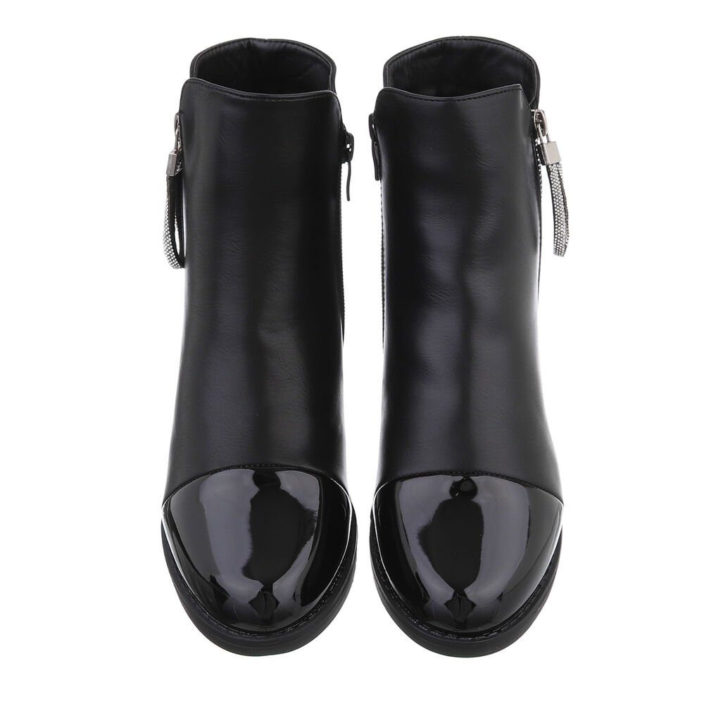 Blockabsatz Schwarz Flache Elegant Damen Ital-Design Stiefelette in Stiefeletten