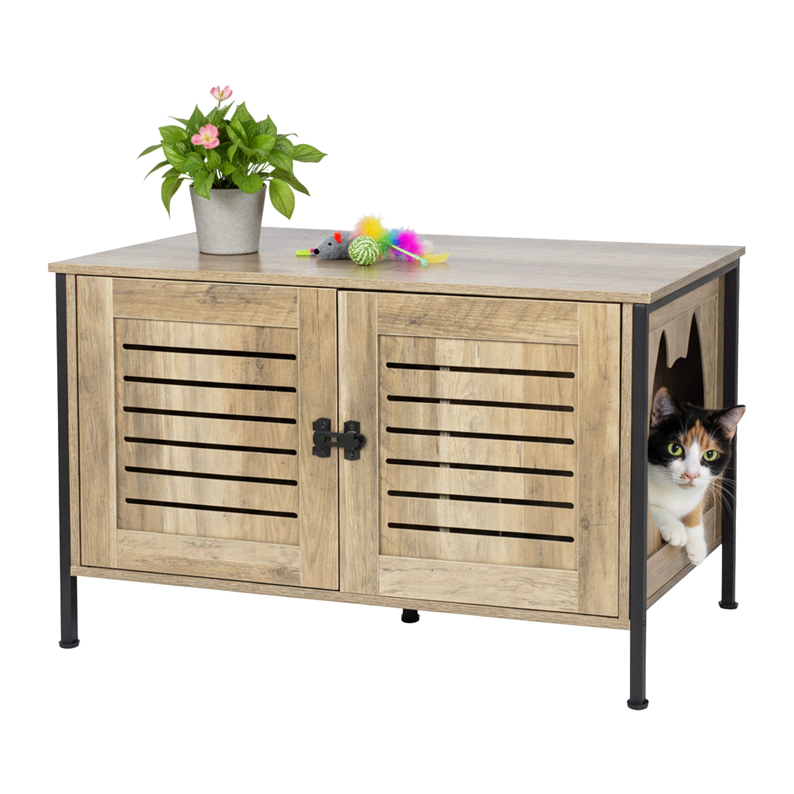 relaxdays Katzenhaus Katzenschrank für Katzenklo, Holzoptik günstig online kaufen