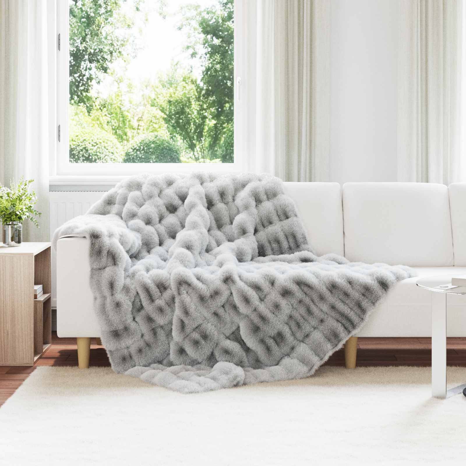 vidaXL Bettüberwurf Rutschfeste Decke aus Kunstkaninchenfell Olite Grau Polyester