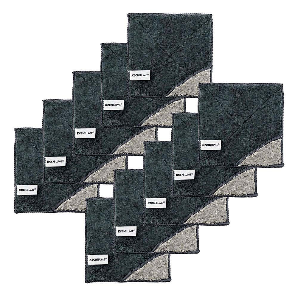 Kochblume Geschirrtuch Microfasertuch 18 x 18 cm, (Spar-Set, 10-tlg), 800g/m² Qualtität anthrazit/hellgrau