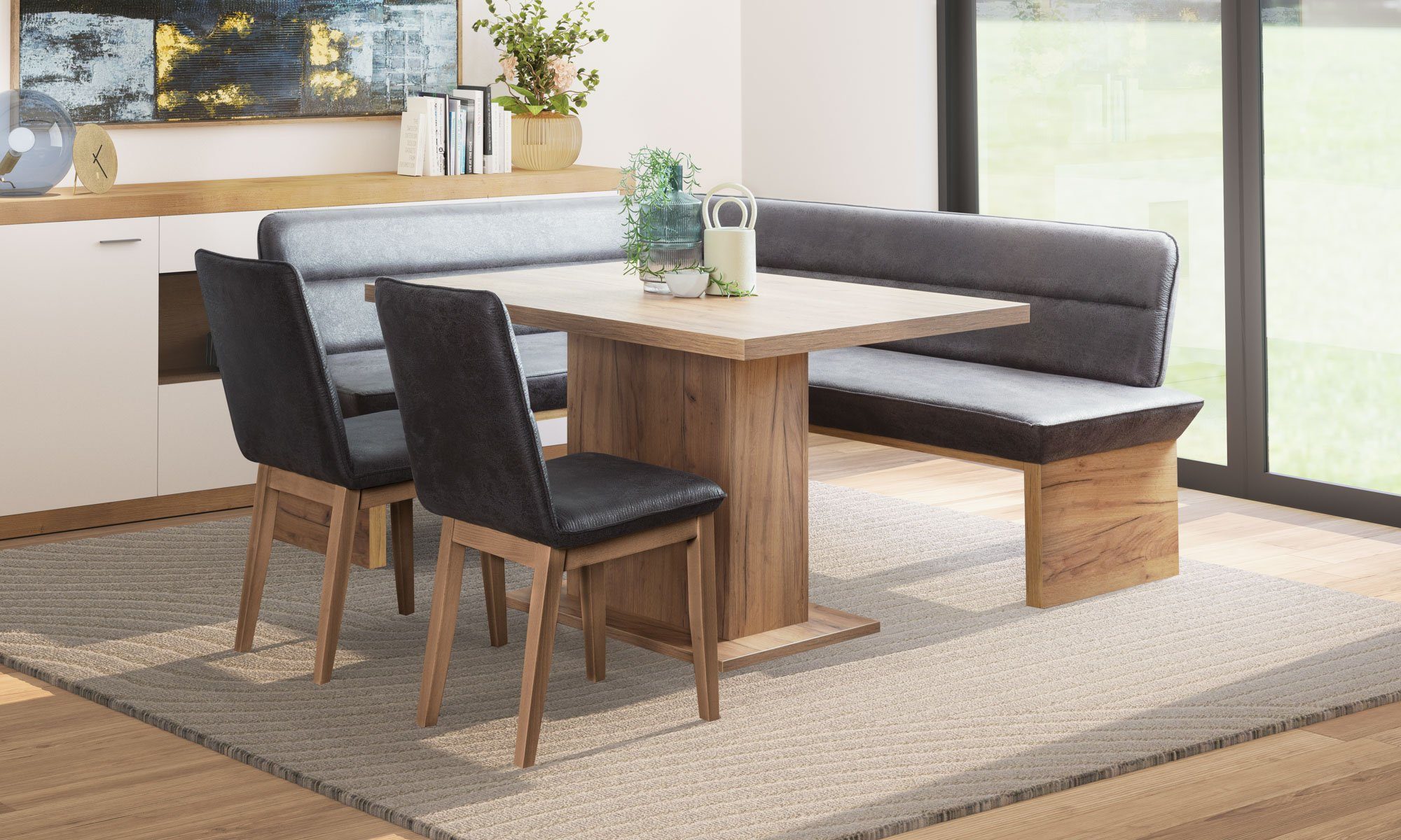 OTTO home Eckbankgruppe Beluna + Cross Essecke Sitzgruppe Eckbank Küchenbank, (Set, 4-tlg., Eckbank, 2 Stühle und Tisch), Sitzgruppe Esszimmer Stühle Tisch und Bank bequem gepolstert
