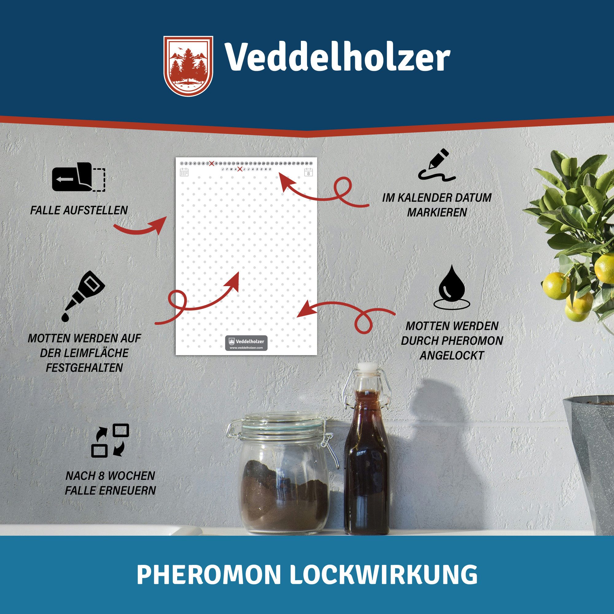 Veddelholzer Klebefalle 10 Stück Lebensmittelmotten-Falle mit Pheromon Lockwirkung Leimfalle, Effektiv Lebensmittelmotten bekämpfen Monitoring von Motten