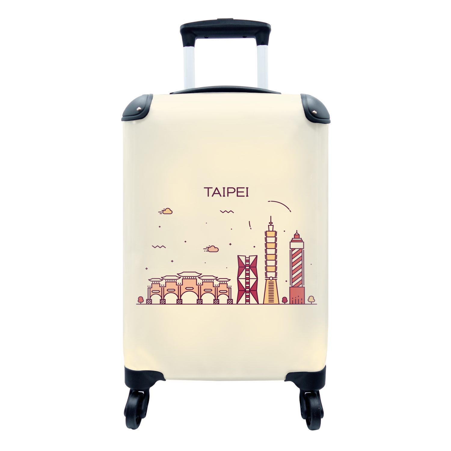 MuchoWow Handgepäckkoffer Skyline - Taiwan Ferien, Rollen, Taipeh, rollen, Reisetasche Trolley, für Handgepäck - mit 4 Reisekoffer