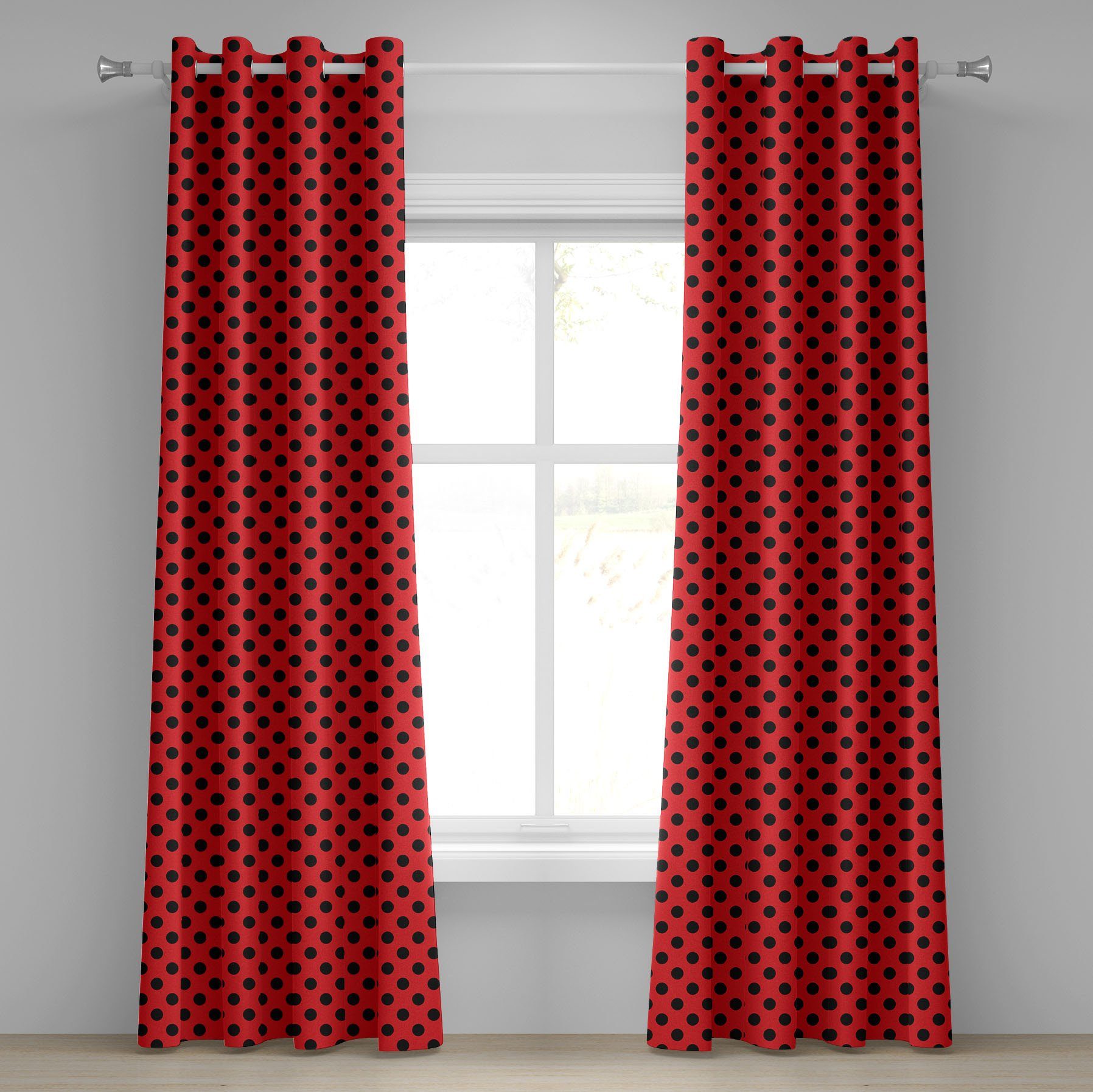 Gardine Dekorative 2-Panel-Fenstervorhänge für Schlafzimmer Wohnzimmer, Abakuhaus, rot schwarz Pop-Art-Tupfen