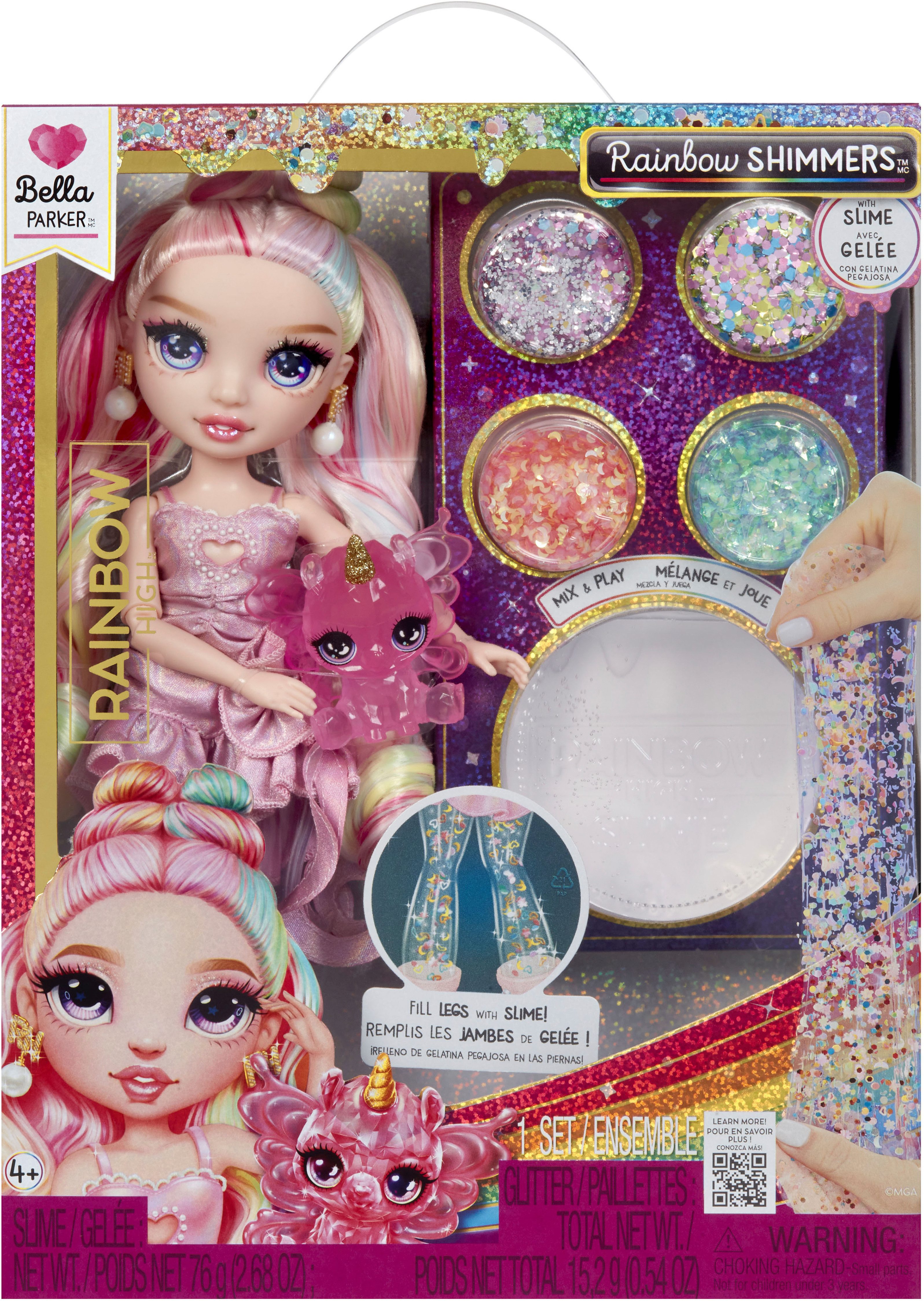 Rainbow High Dress Up Doll Rainbow Shimmers with Slime Fashion Doll, Bella (pink)