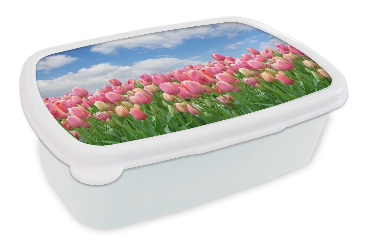 MuchoWow Lunchbox Farben - Tulpen - Frühling, Kunststoff, (2-tlg), Brotbox für Kinder und Erwachsene, Brotdose, für Jungs und Mädchen weiß