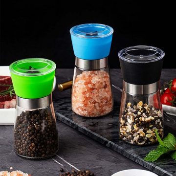 FIDDY Salz-/Pfeffermühle Pfeffermühle, bleifreie Glasmühle mit verstellbarem Edelstahlrotor, manuelle Gewürzmühle für die Küche zu Hause oder beim Camping