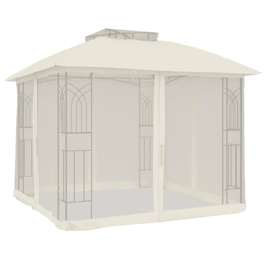 vidaXL Partyzelt Pavillon mit Doppeldach & Netzwänden Creme 2,94x2,94 m Stahl