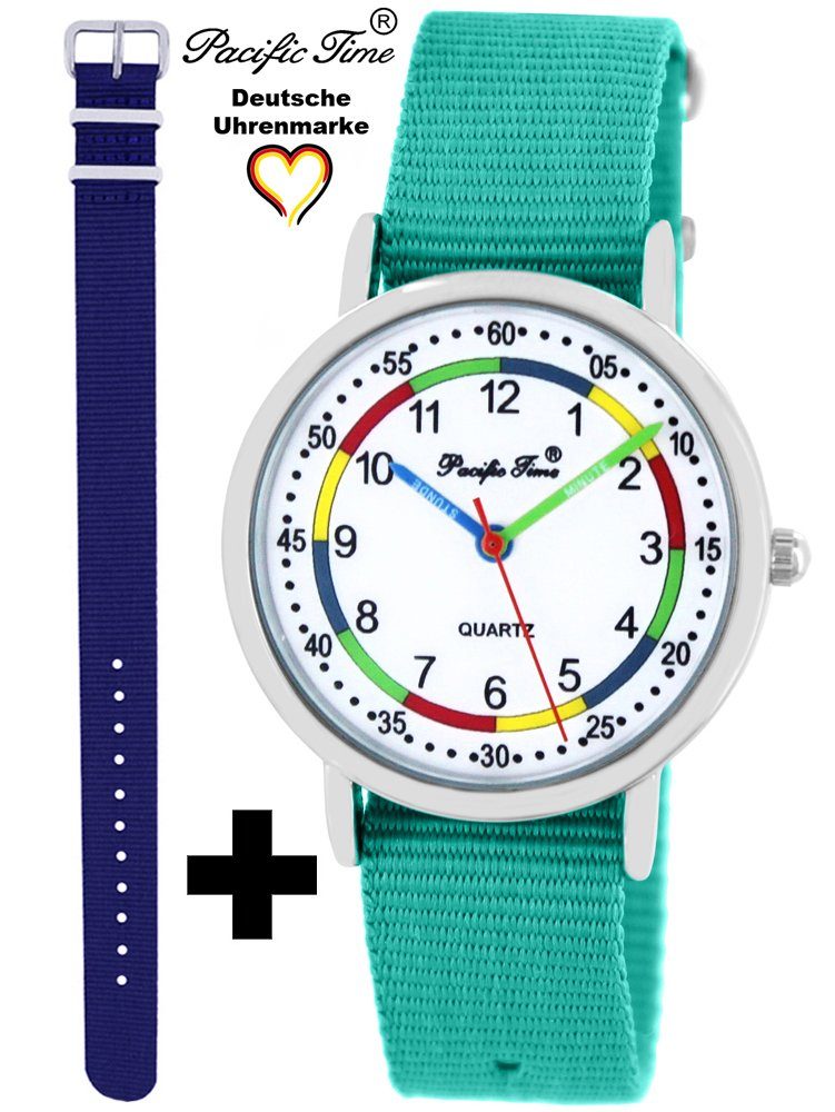 Pacific Time Quarzuhr Set Kinder Armbanduhr First Lernuhr Wechselarmband, Mix und Match Design - Gratis Versand blau und türkis