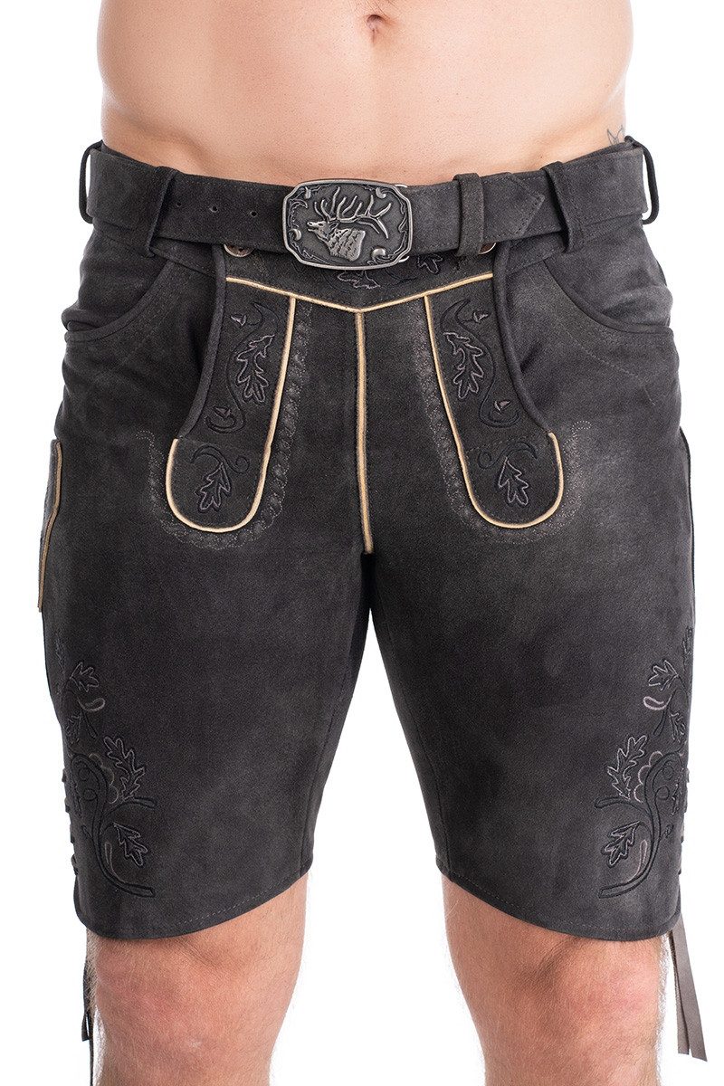 Spieth & Wensky Trachtenlederhose Lederhose Herren kurz - KÖNIGSJODLER - nero/schwarz