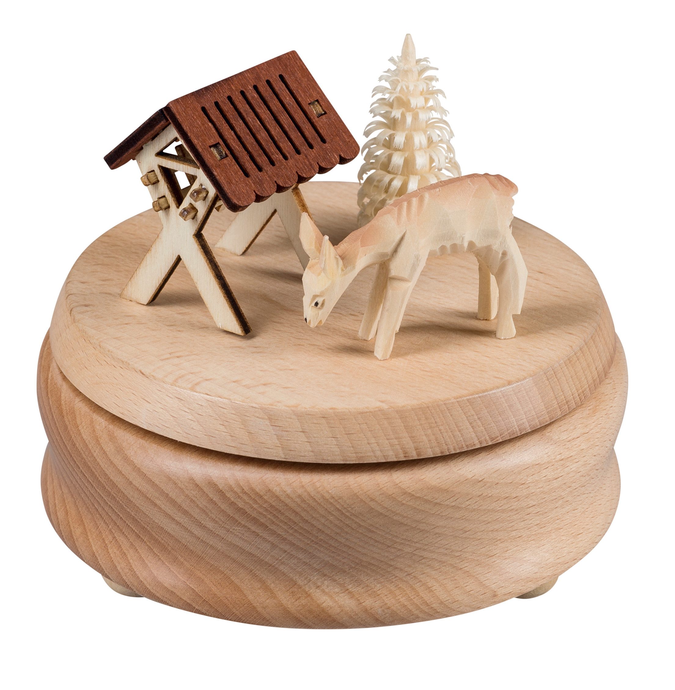 SAICO Original Spieluhr Reh mit Futterkrippe, 12x11x11 cm