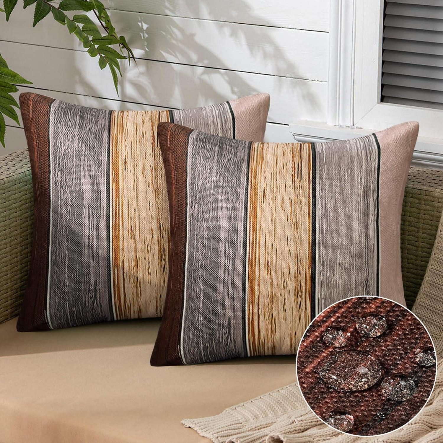 LuxusKollektion Kissenbezüge 2er Kissenbezug 45x45 Outdoor Braun Grau Vintage, (2 Stück)