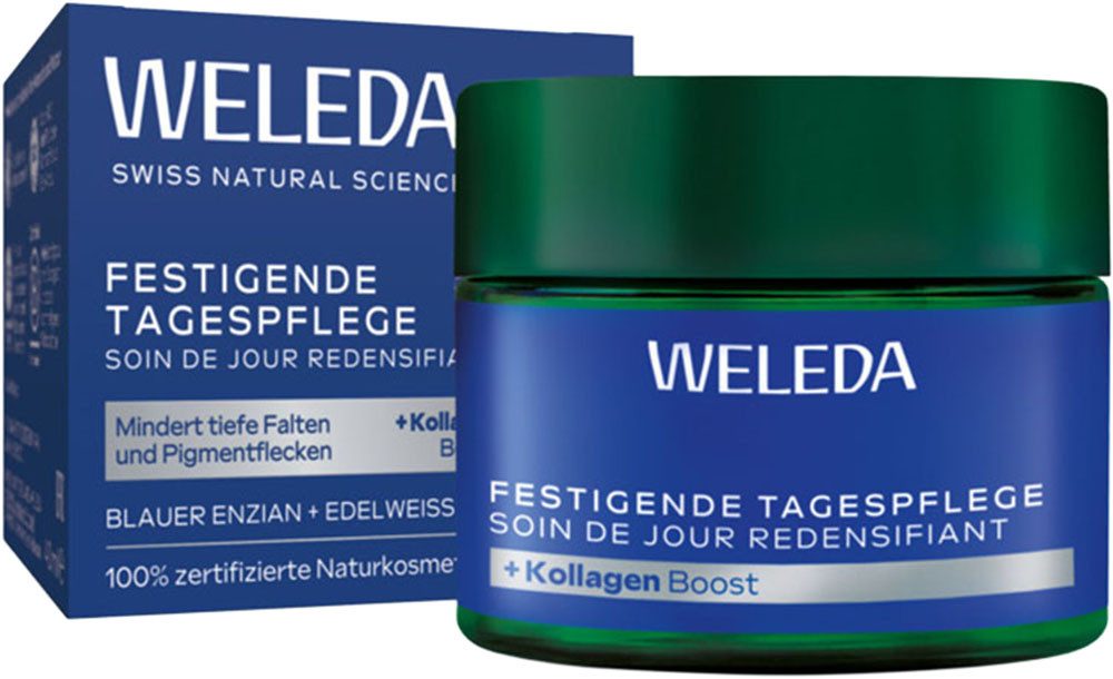 WELEDA Tagescreme FESTIGENDE TAGEPFLEGE BLAUER EINZIAN & EDELWEISS, mindert tiefe Falten & Pigmentflecken, steigert den Kollagengehalt