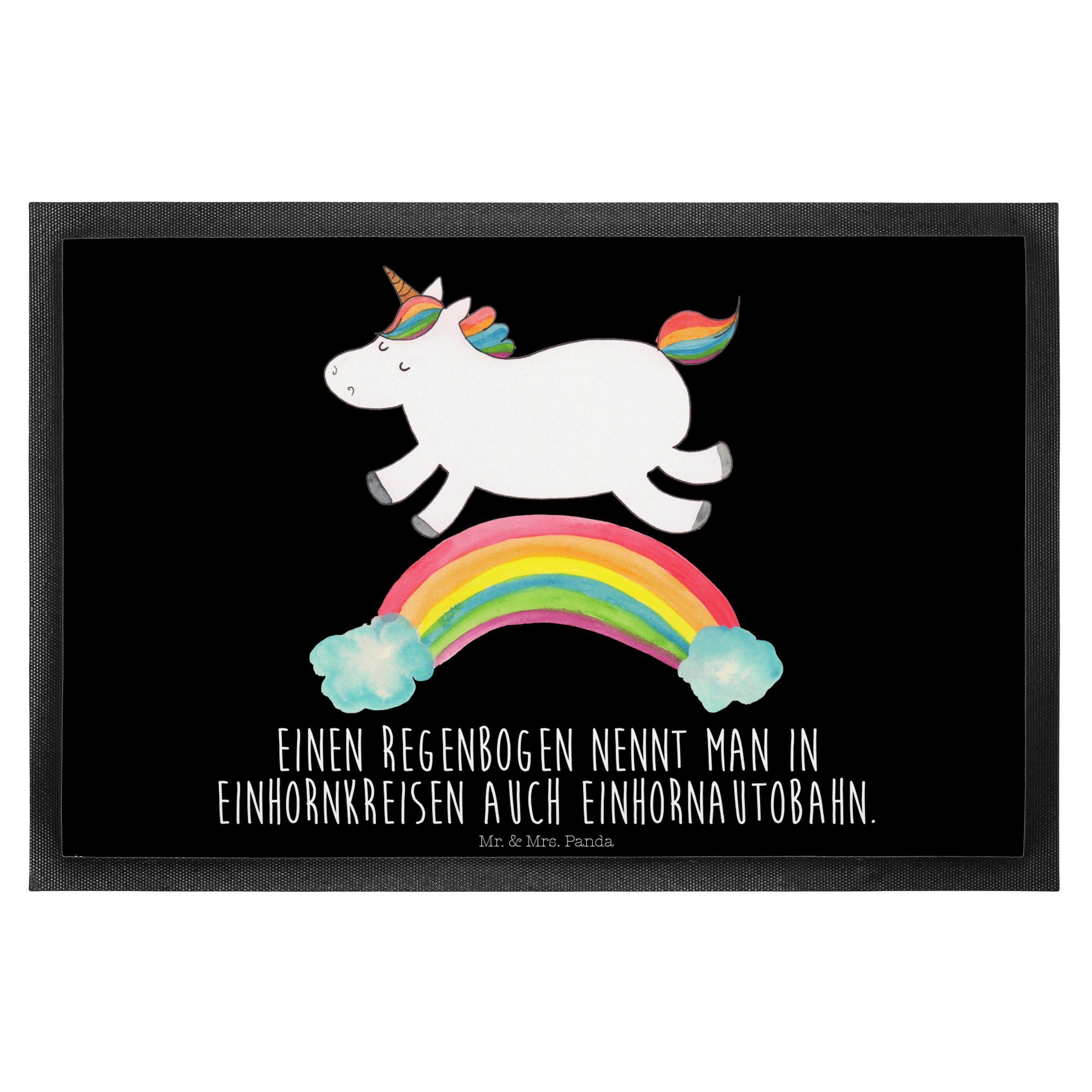 Fußmatte 40 x 60 cm Einhorn Regenbogen - Schwarz - Geschenk, Unicorn, Glitzer, Mr. & Mrs. Panda, Höhe: 0.3 mm, Stilvoll & funktionell