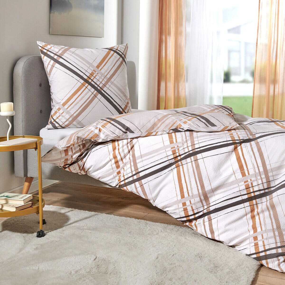 TRAUMSCHLAF Bettwäsche Tennessee beige, Seersucker, 2 teilig, moderne Streifen