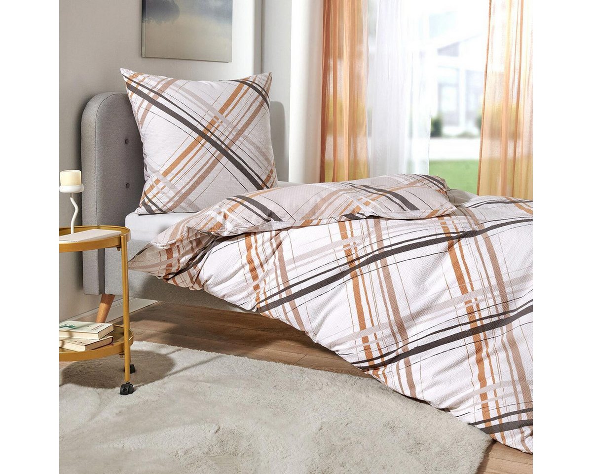 TRAUMSCHLAF Bettwäsche Tennessee beige, Seersucker, 2 teilig, moderne Streifen