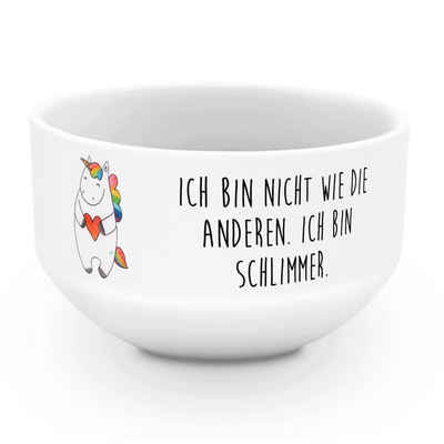Mr. & Mrs. Panda Müslischale Einhorn Herz - Weiß - Geschenk, lustig, Müslischüssel, Suppenschüssel, Keramik, (1-tlg), Porzellan-Qualität