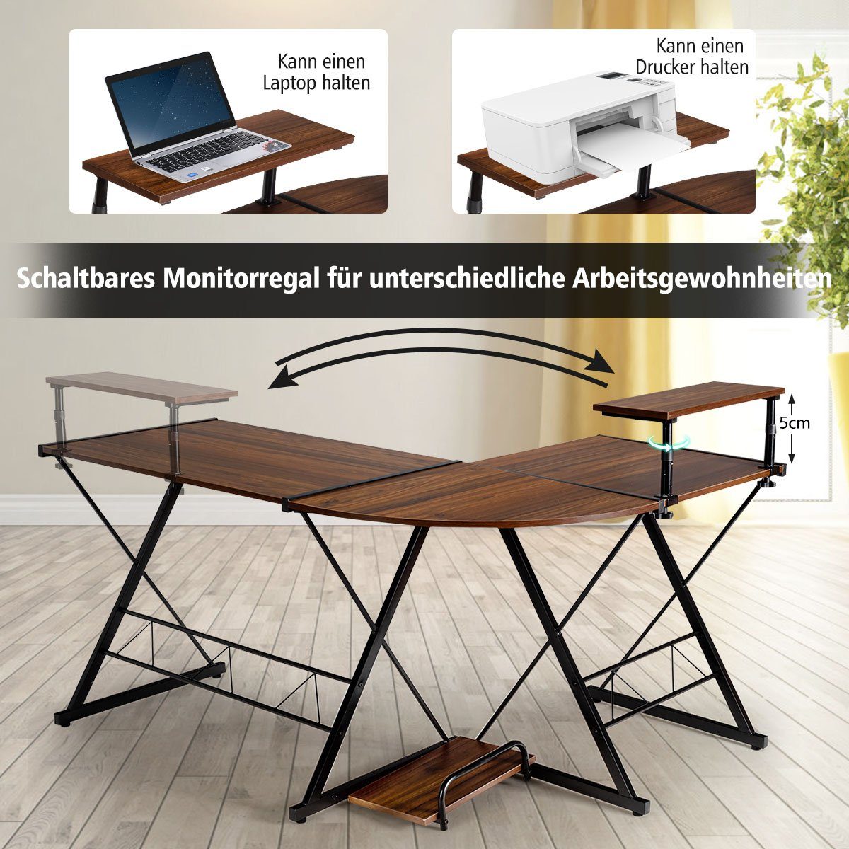 COSTWAY Computertisch, Monitorregal, CPU-Ständer, Metallrahmen, 147x112x79c günstig online kaufen