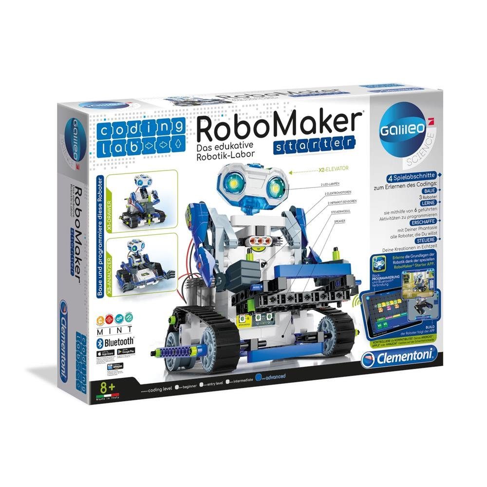 Clementoni® Lernspielzeug Galileo RoboMaker Starter, 3 Roboter aus 200 Bauteilen, Block-Programmierung