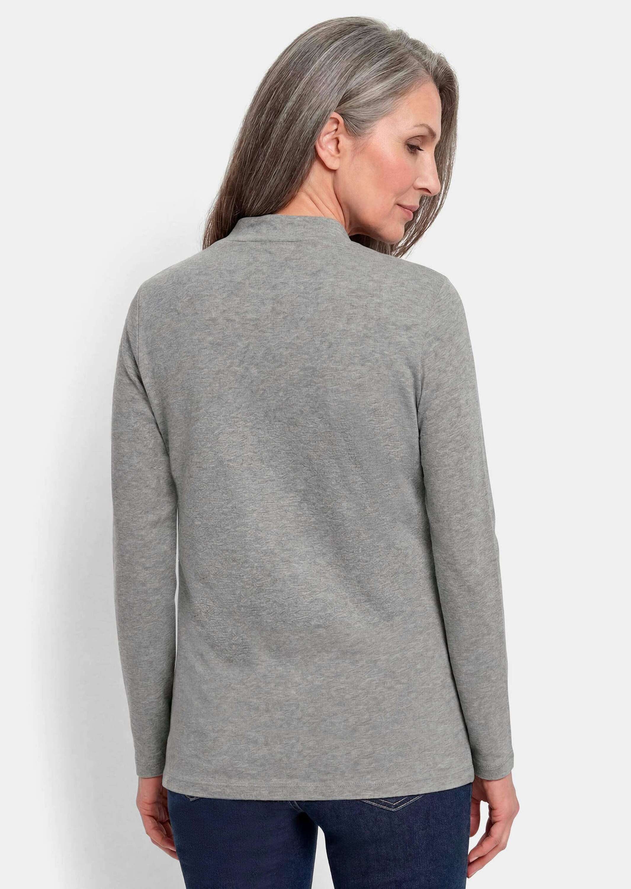 GOLDNER T-Shirt Baumwollshirt mit Langarm Weiches Jerseyshirt aus Baumwolle, mit Stehkragen und Langarm