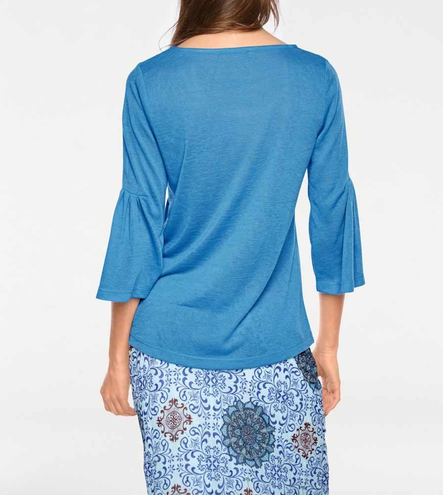 heine Longshirt Linea Tesini Damen Designer-Volantshirt, blau