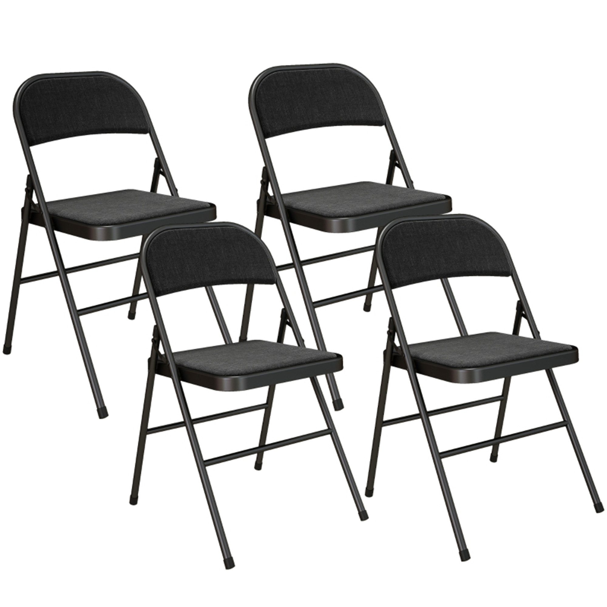 MC Star Bürostuhl 4er-Set Klappstühle, Tragbare mit Kissen, Leinenoptik, Stahlbeine (Faltstuhl für Büro Empfang Wartezimmer, Schwarz, 4 St)