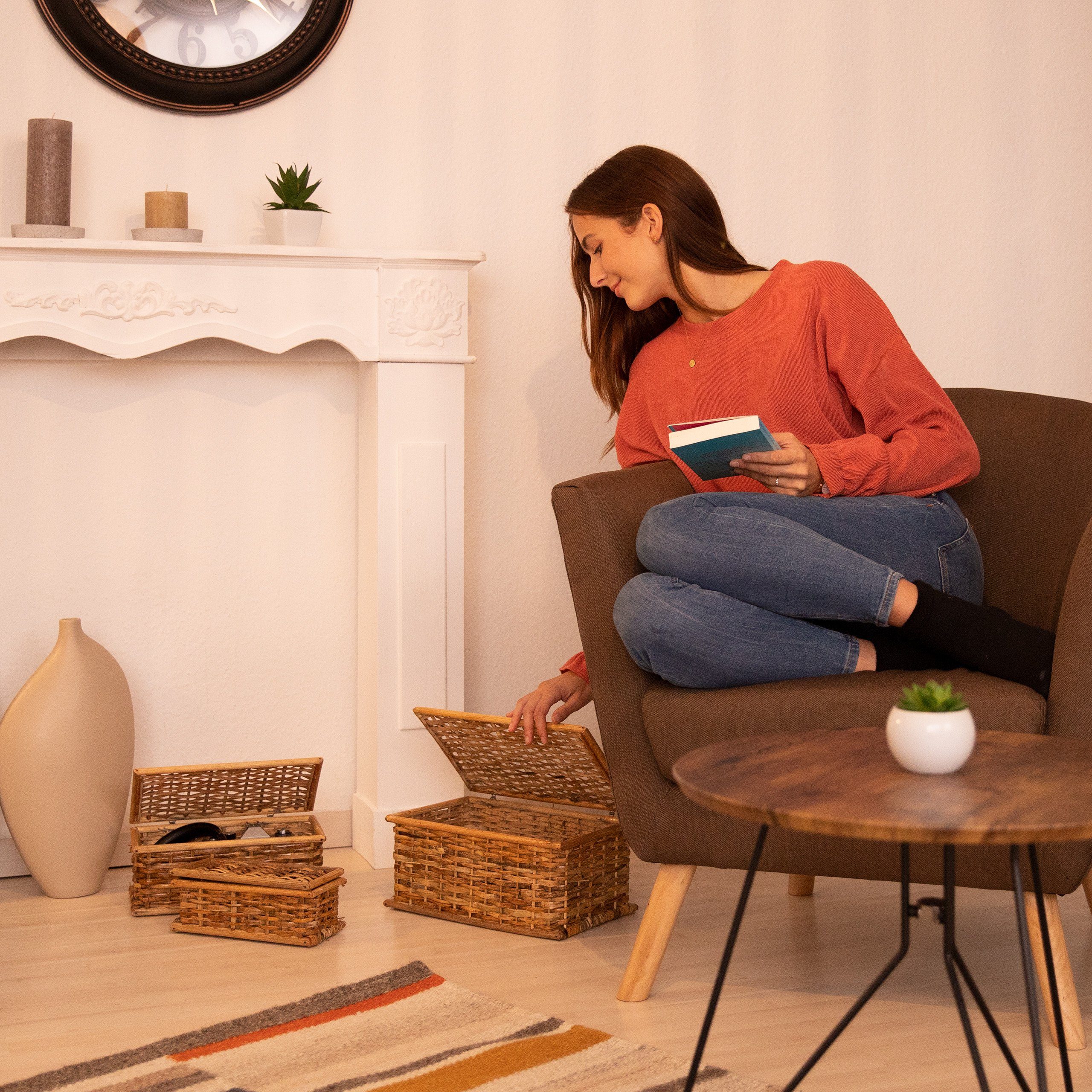 relaxdays Aufbewahrungskorb Körbchen 3er Set Rattan günstig online kaufen